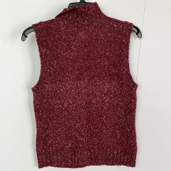 L.L. Bean Wool Blend Knit Maroon Mockneck Button Down Vest Top - Picture 4 of 4